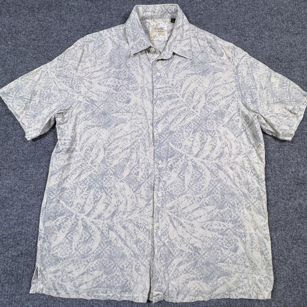 Tasso Elba Island Mens Large‎ Silk Linen Palm Print Short Sleeve Button Shirt